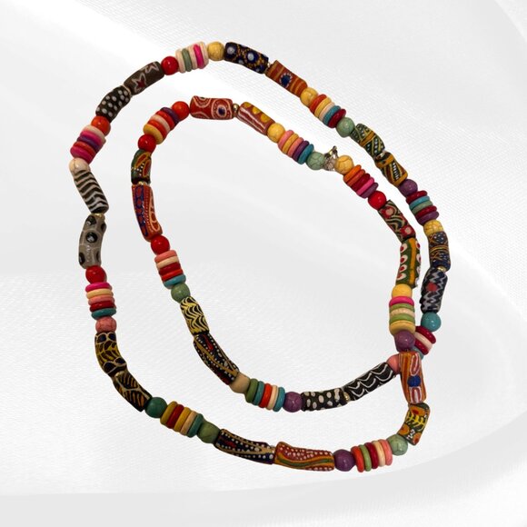 🌈 STUNNING Rainbow African Trade Bead Necklace - Handmade Boho Statement Piece! - Picture 4 of 11